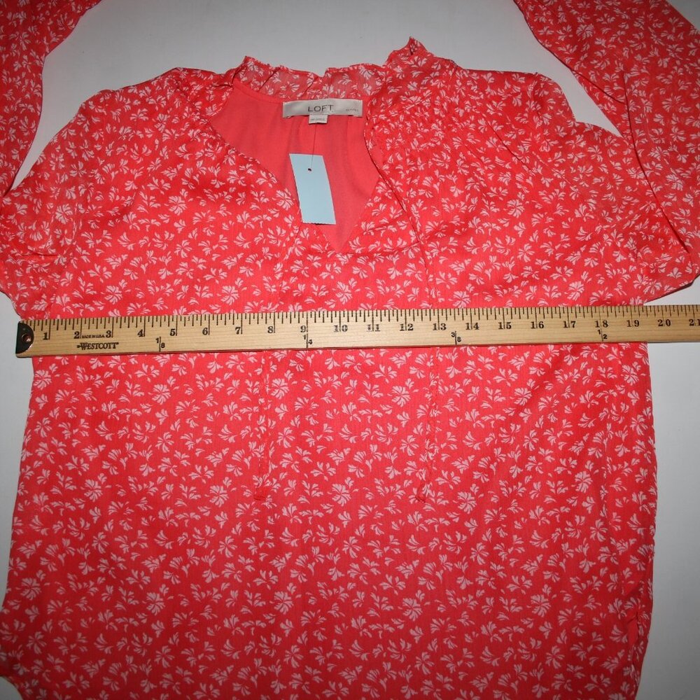 Loft Petites Sz SP Orange White Collared Lined 100% Polyester Top - Picture 13 of 14